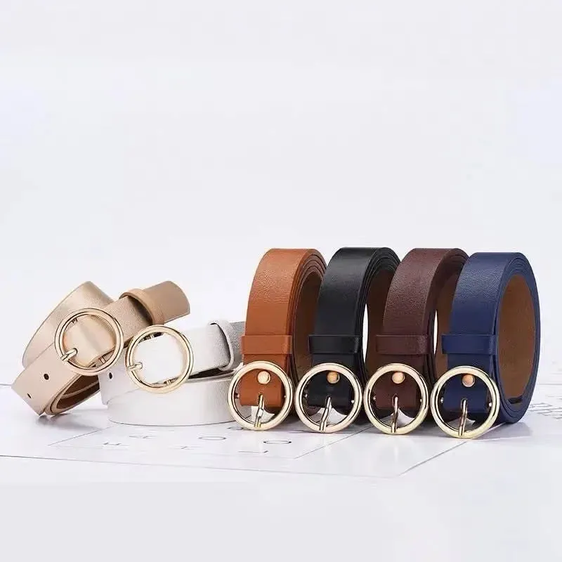 105cm Ladies Leisure Dress Jeans Wild Waistband Round Ring Women Belt Fashion Waist Belt PU Leather Metal Buckle Heart Pin Belts