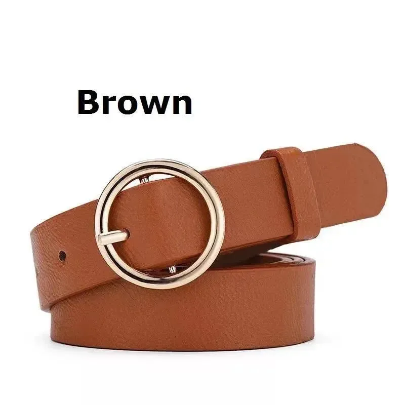 105cm Ladies Leisure Dress Jeans Wild Waistband Round Ring Women Belt Fashion Waist Belt PU Leather Metal Buckle Heart Pin Belts