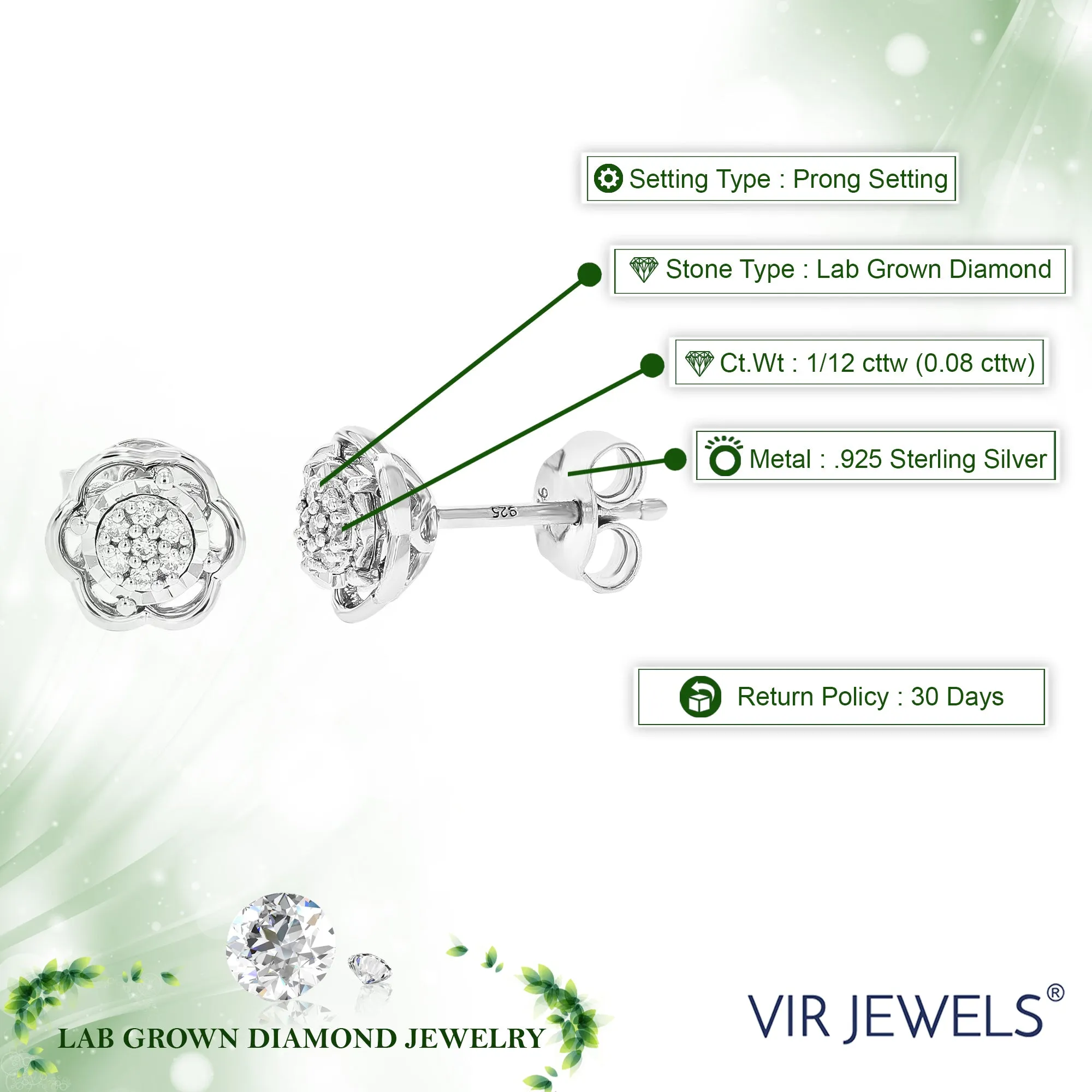 1/12 cttw Diamond Flower Composite Stud Earrings in Sterling Silver