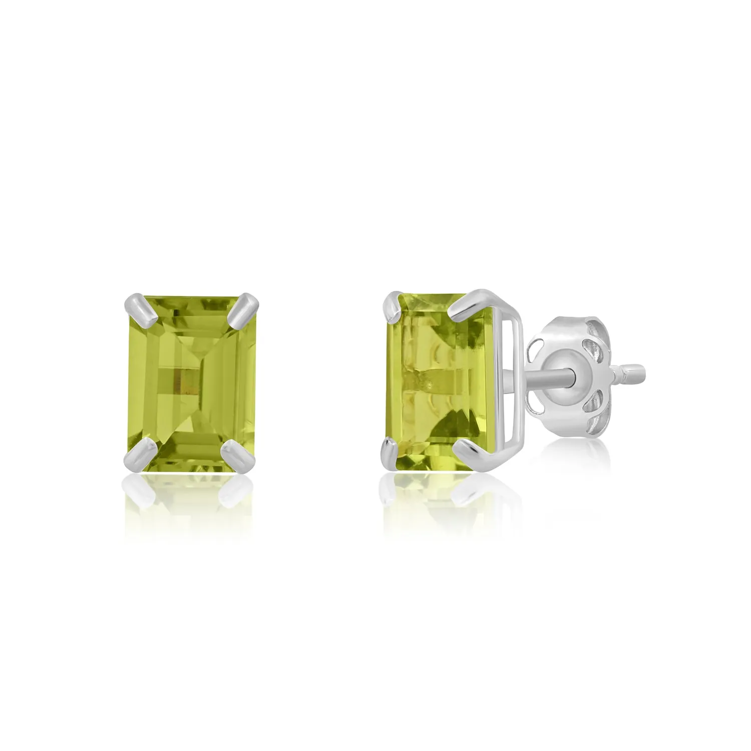 14k White Gold Solitaire Emerald-Cut Gemstone Stud Earrings (7x5mm)