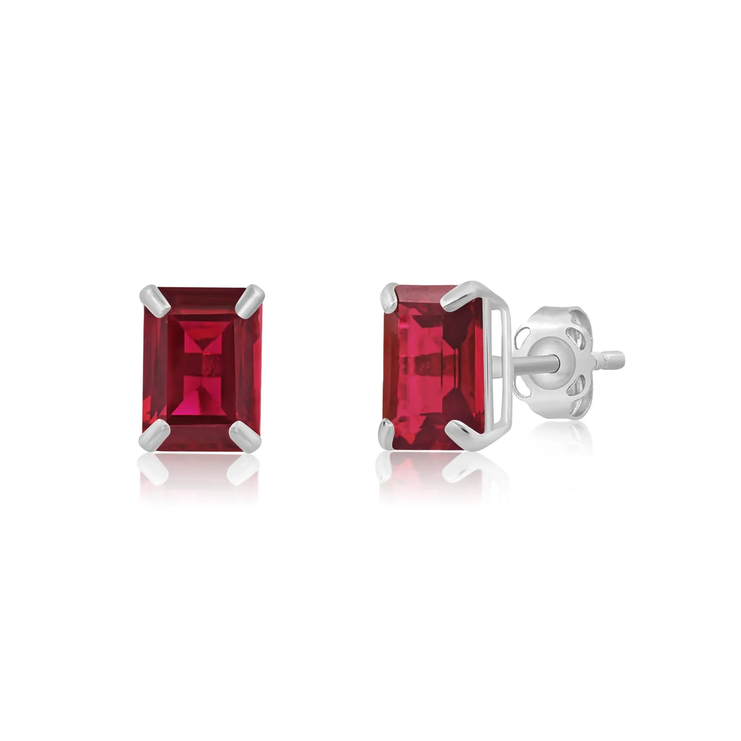 14k White Gold Solitaire Emerald-Cut Gemstone Stud Earrings (7x5mm)