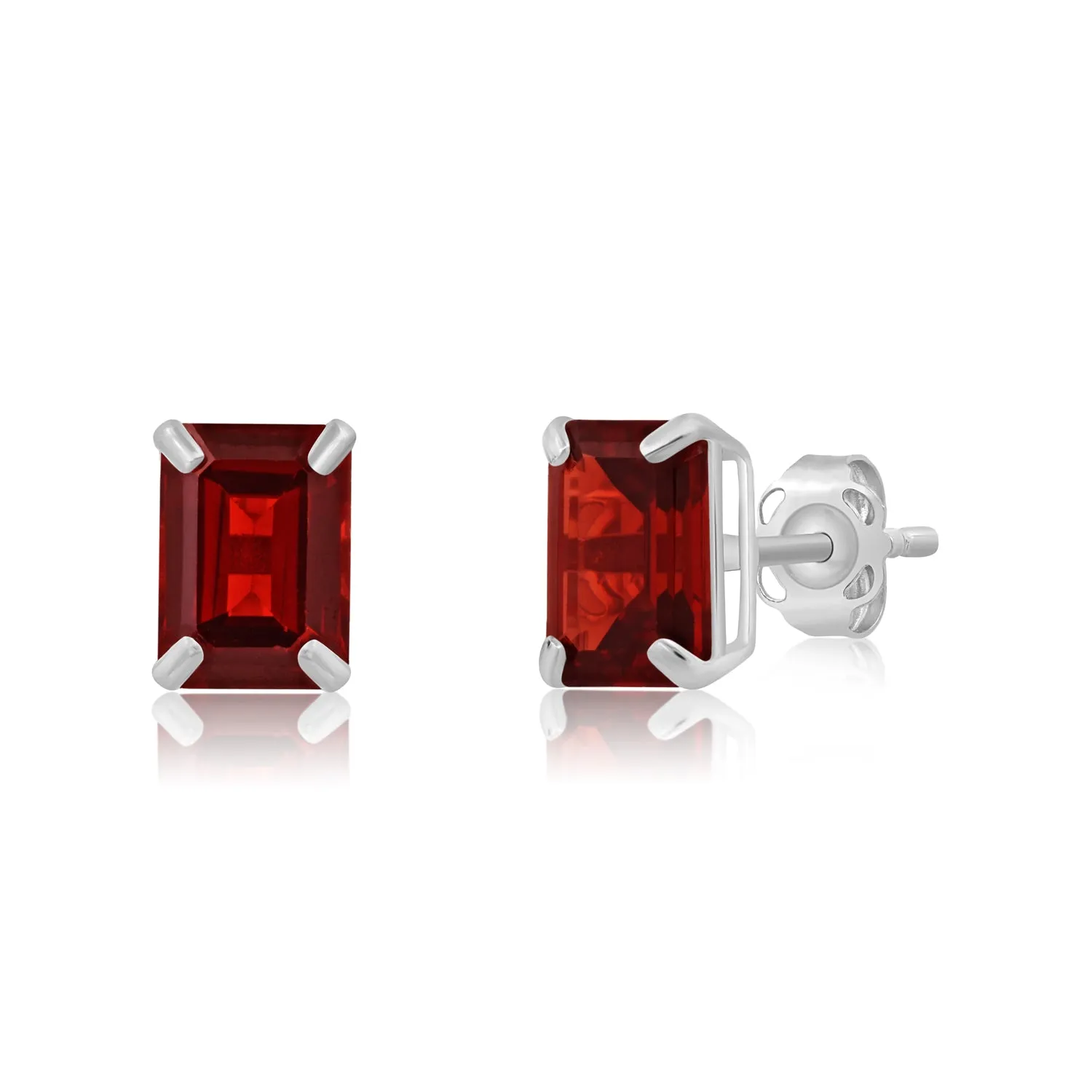 14k White Gold Solitaire Emerald-Cut Gemstone Stud Earrings (7x5mm)