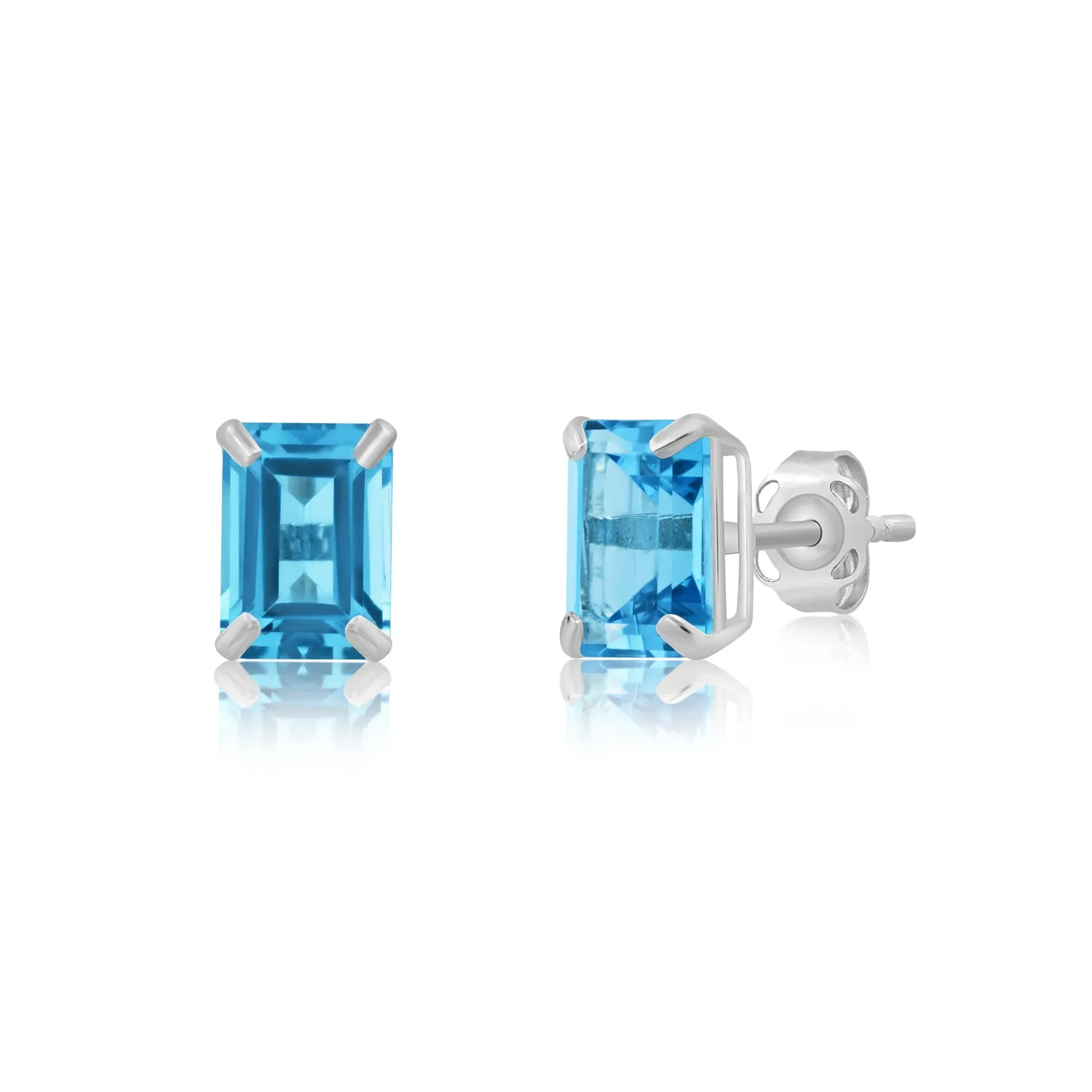 14k White Gold Solitaire Emerald-Cut Gemstone Stud Earrings (7x5mm)