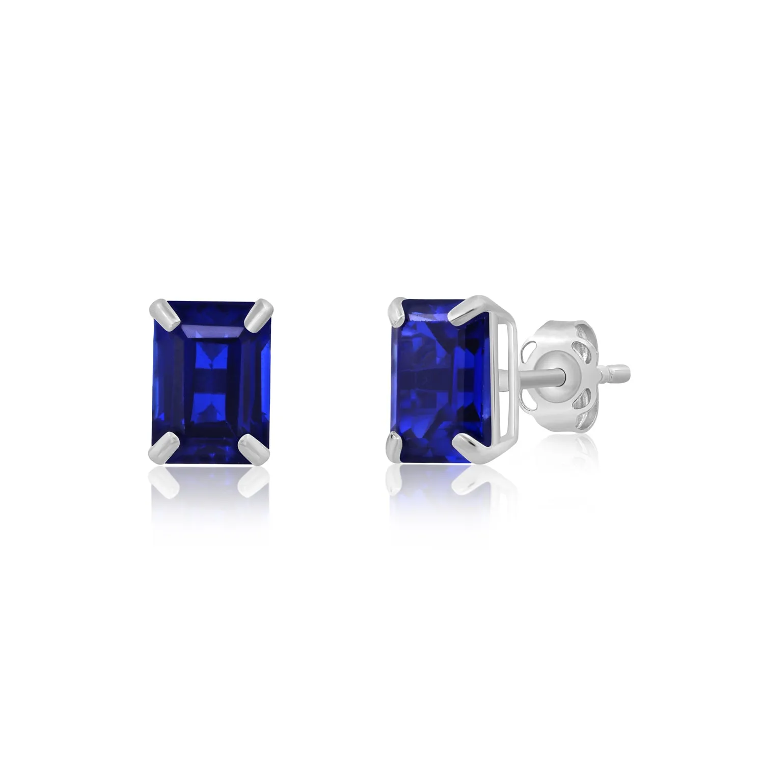 14k White Gold Solitaire Emerald-Cut Gemstone Stud Earrings (7x5mm)