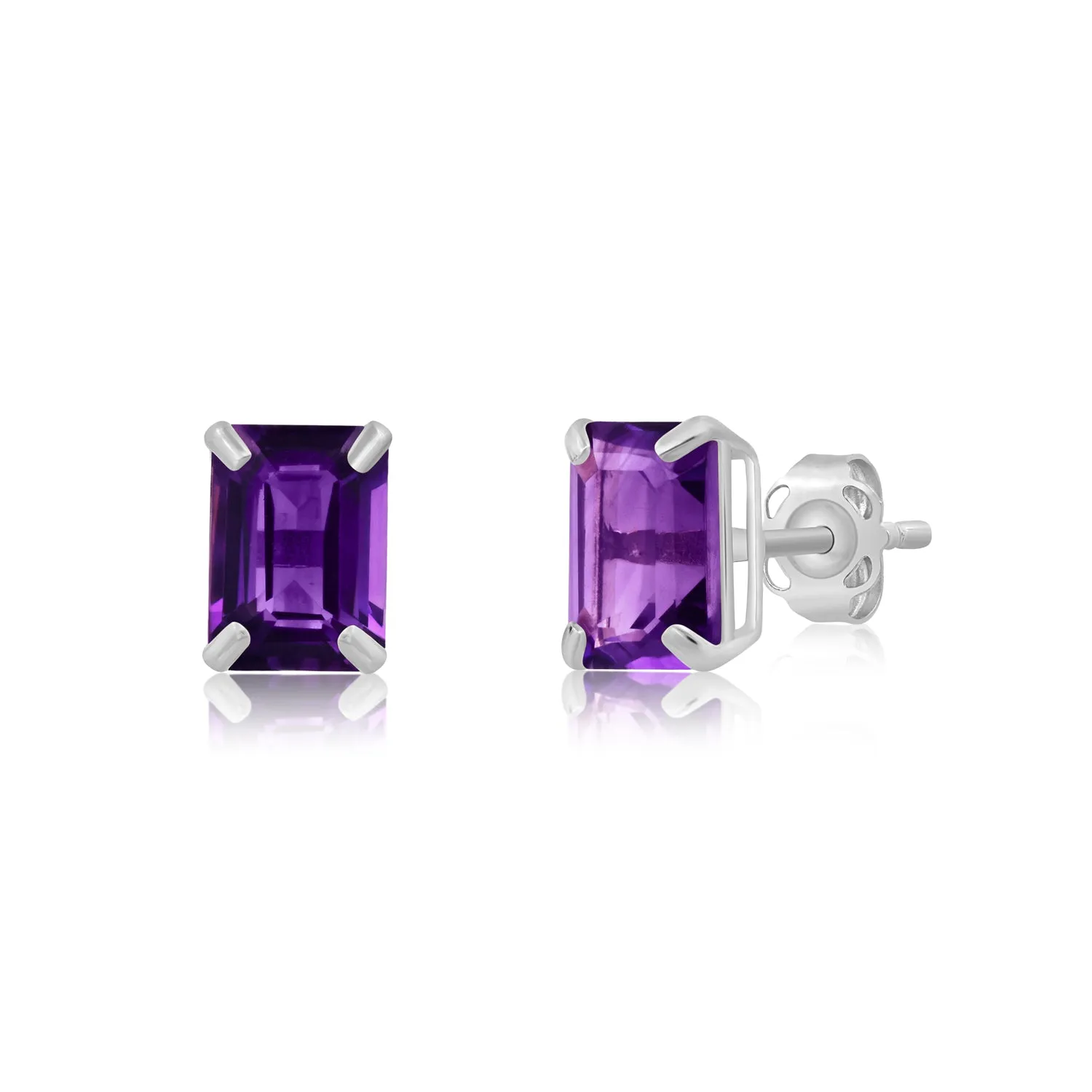 14k White Gold Solitaire Emerald-Cut Gemstone Stud Earrings (7x5mm)