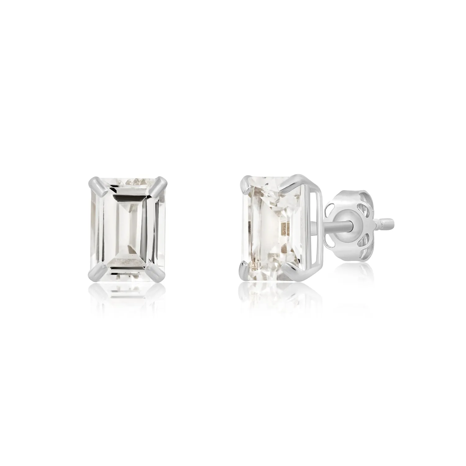 14k White Gold Solitaire Emerald-Cut Gemstone Stud Earrings (7x5mm)