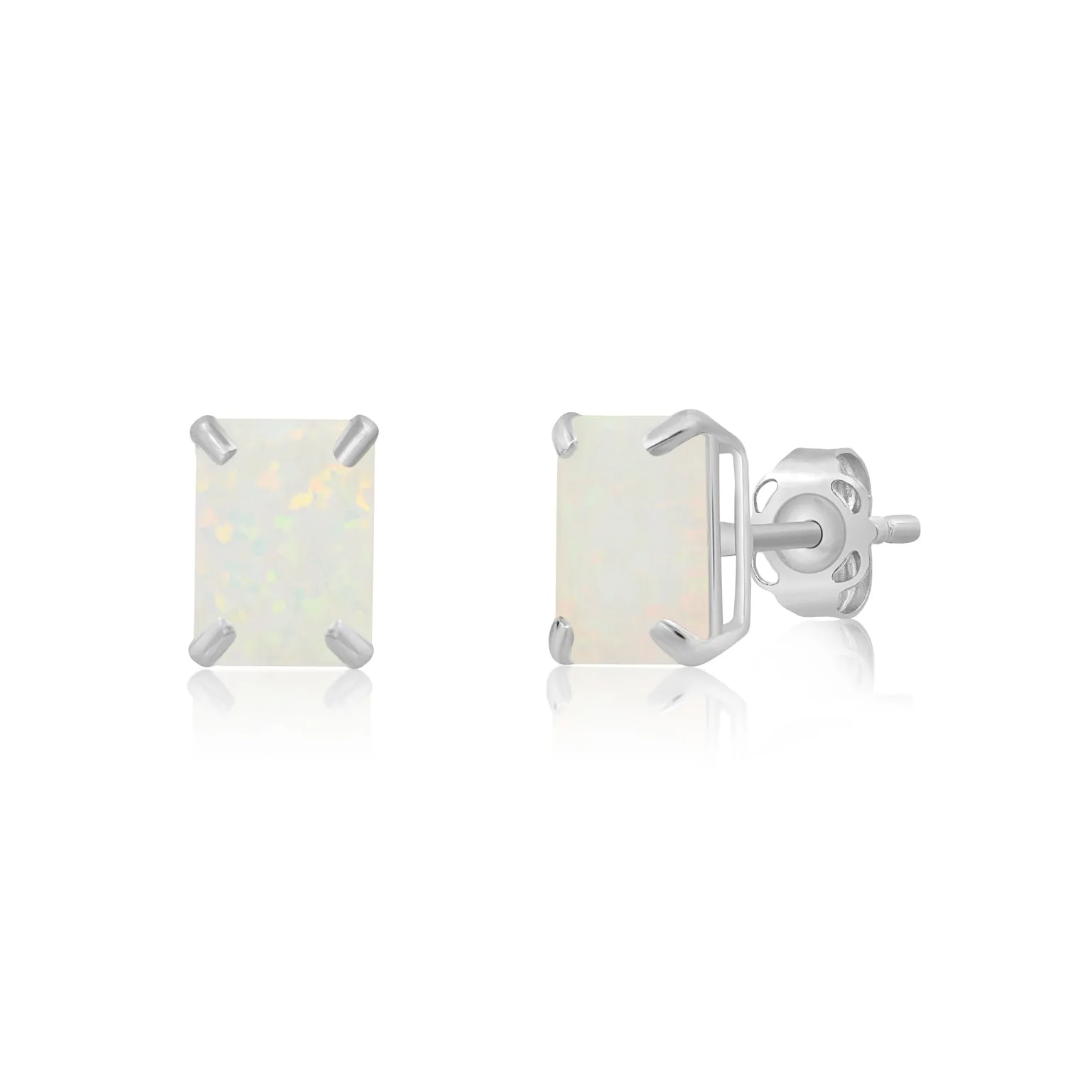 14k White Gold Solitaire Emerald-Cut Gemstone Stud Earrings (7x5mm)