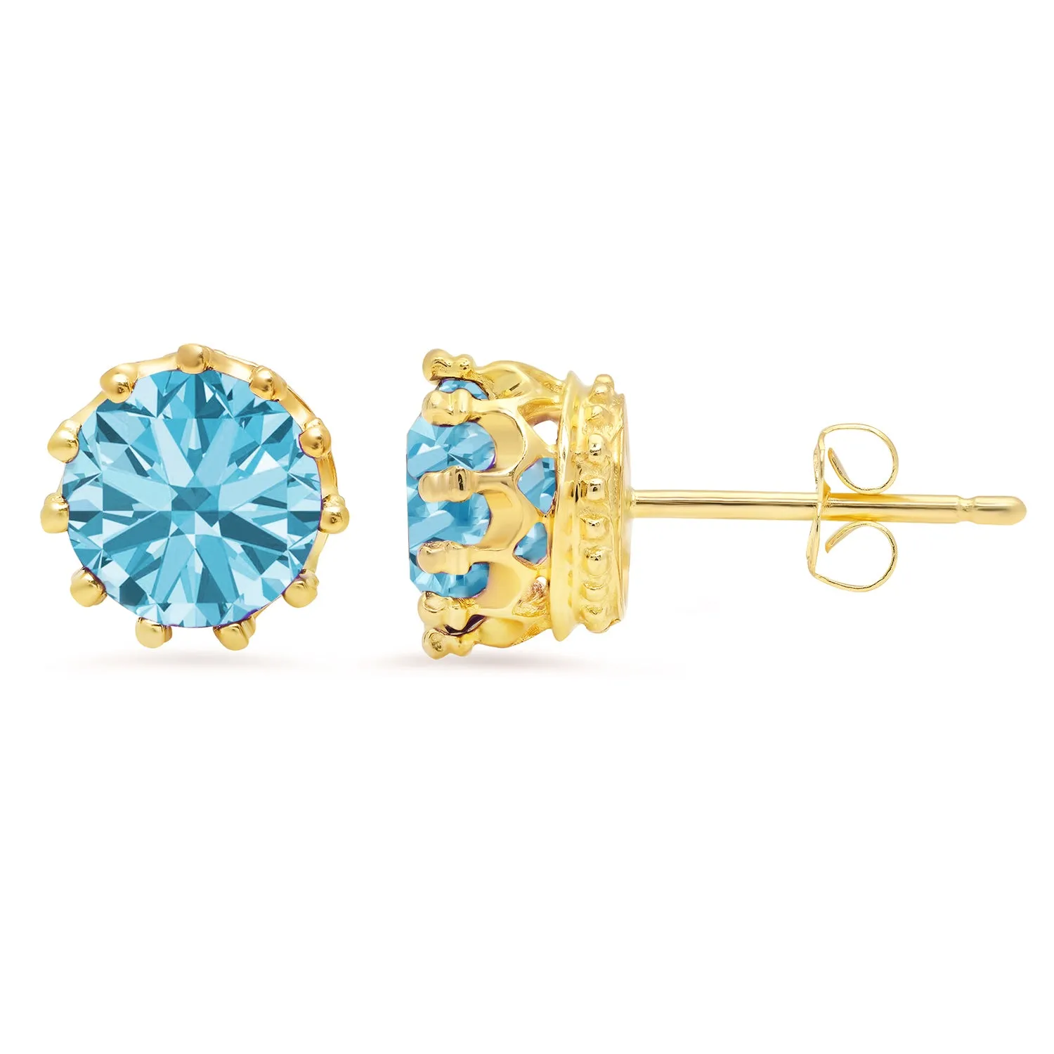 14K Yellow Gold 7mm Round Crown Gemstone Earring