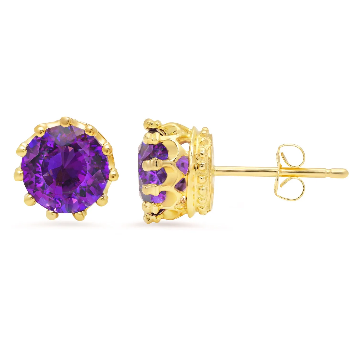 14K Yellow Gold 7mm Round Crown Gemstone Earring