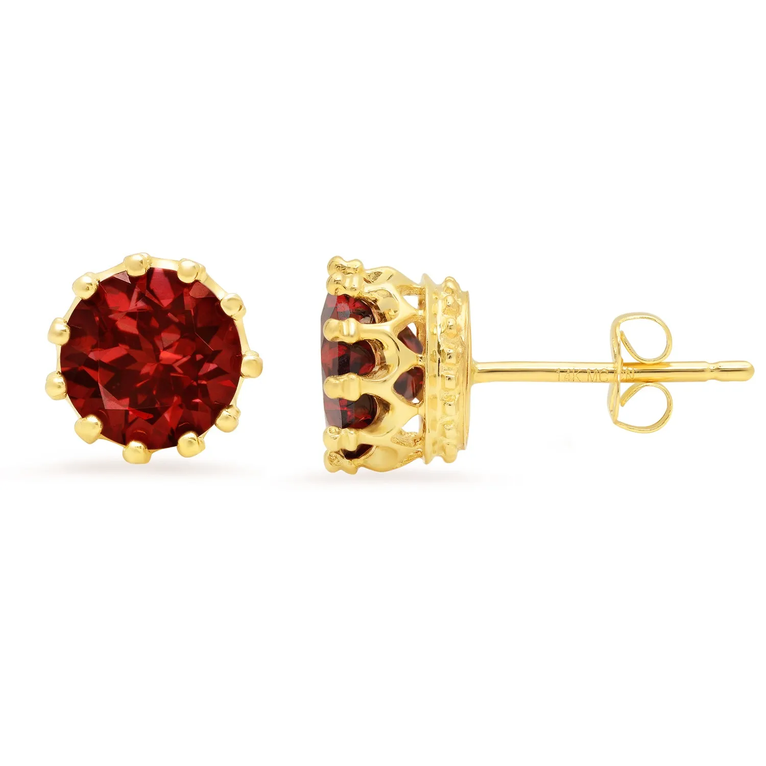 14K Yellow Gold 7mm Round Crown Gemstone Earring