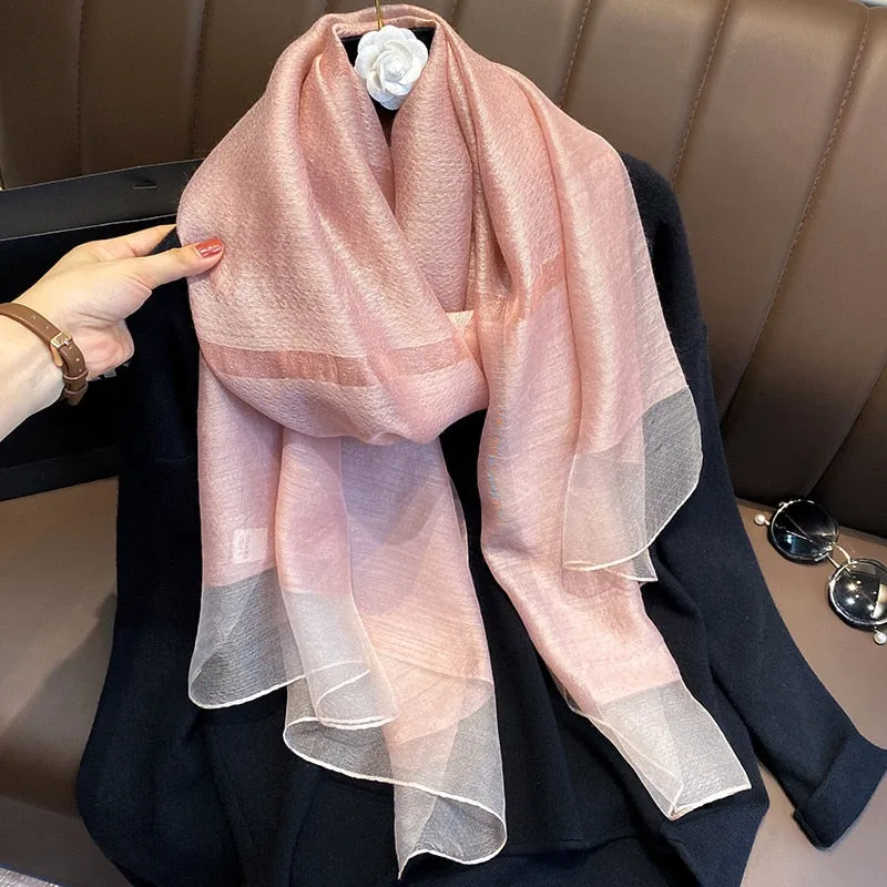 2020 Real Silk Wool Scarf Women Designer Brand Foulard Hijab Scarves Lady Pashmina Black White Red Bandana Neck Shawls Wraps