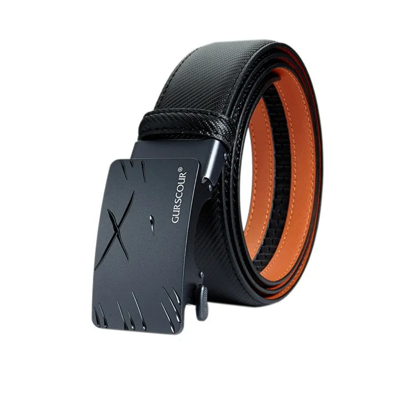 2024 New Men's Aluminum Alloy LightWeight Automatic Buckle Genuine Leather Belt