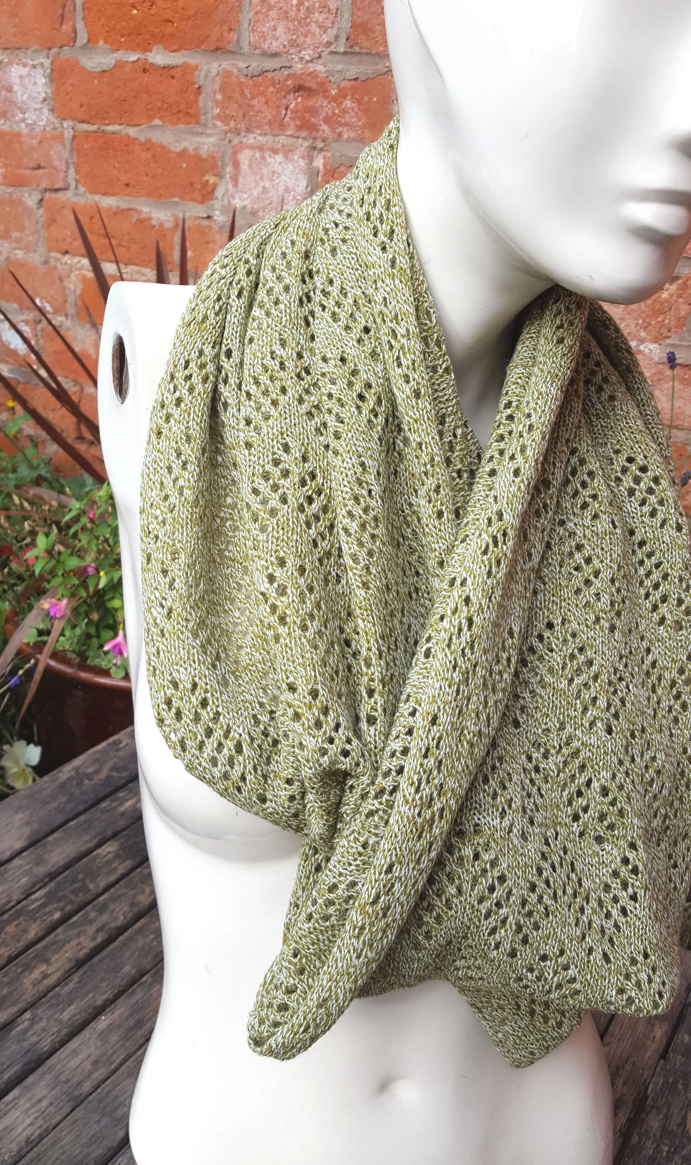 Acrylic mix yarn, Handmade cowl, infinity scarf, in light olive marl