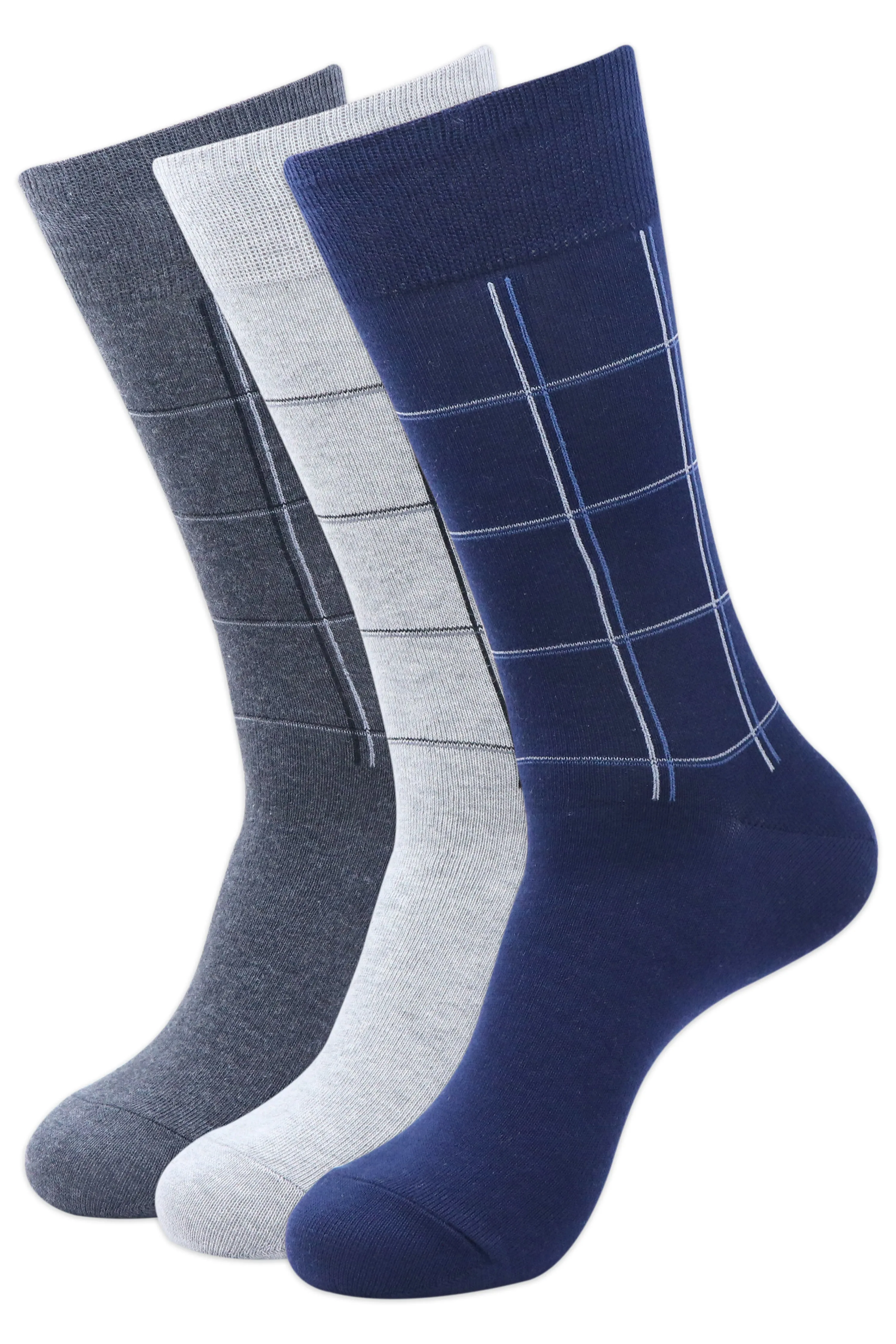 Balenzia Men's Checks Calf Length/Crew Length Cotton Socks - (Multicolored)(Pack of 3 Pairs/1U)