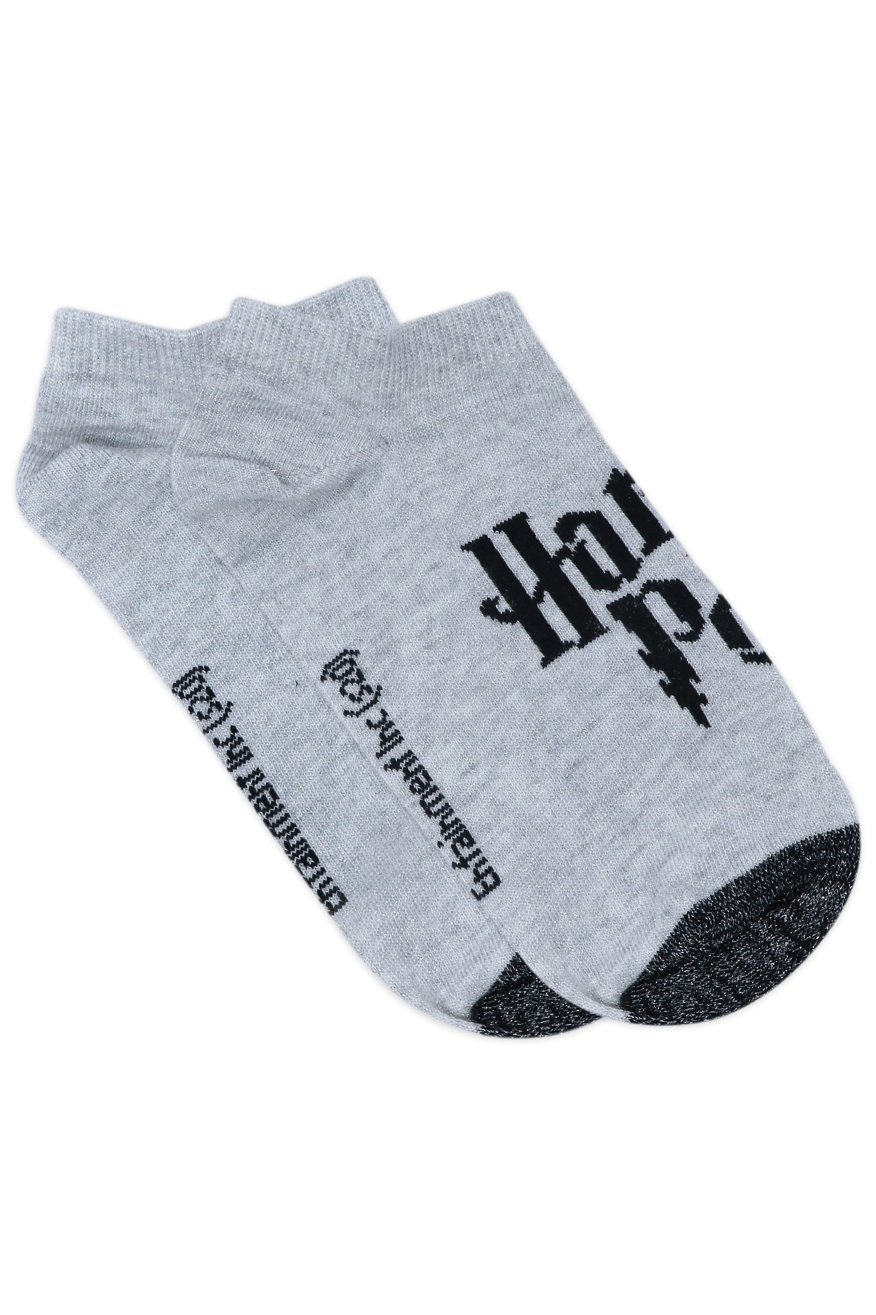 Balenzia x Harry Potter Harry Potter Logo & Hogwarts Castle Silver Lurex Socks for Women (Pack of 2 Pairs/1U)- Silver