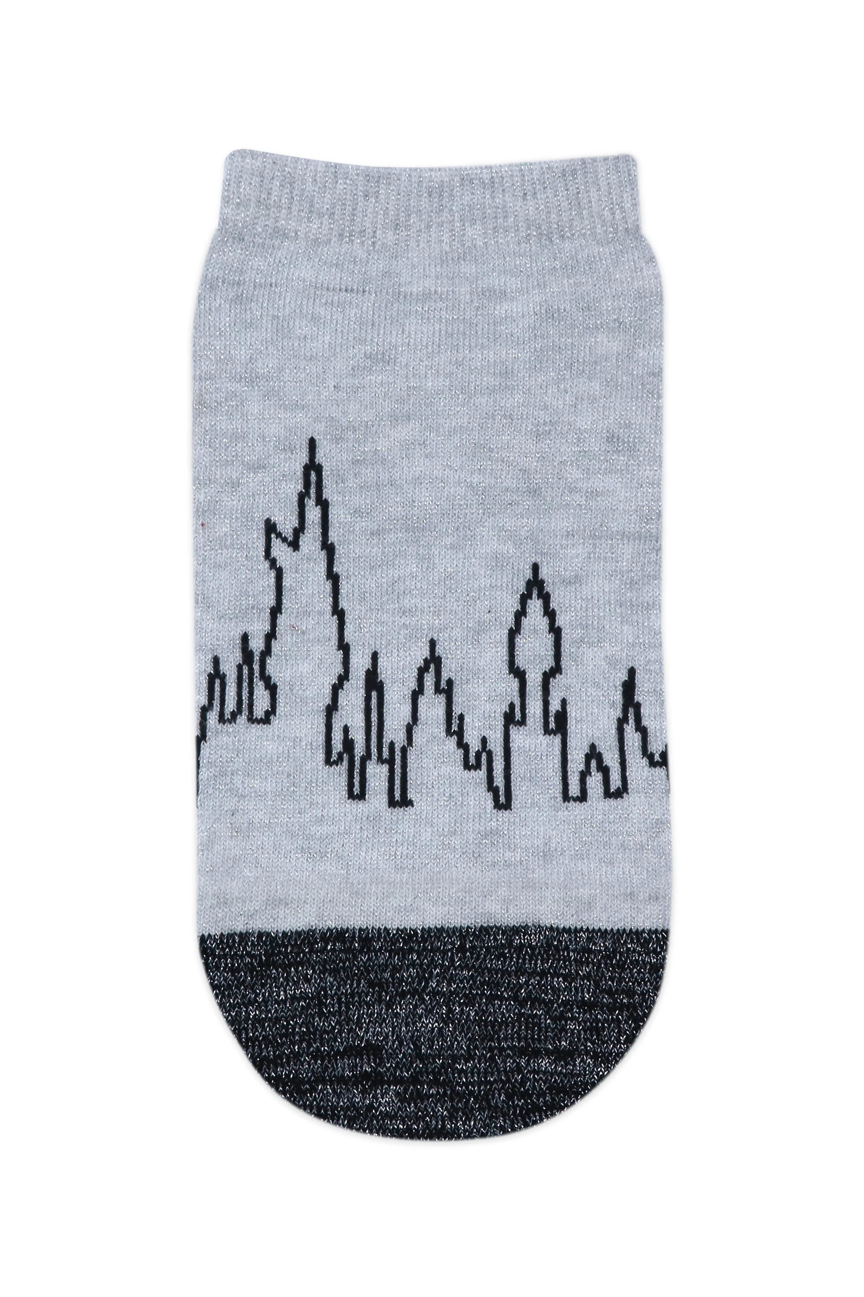 Balenzia x Harry Potter Harry Potter Logo & Hogwarts Castle Silver Lurex Socks for Women (Pack of 2 Pairs/1U)- Silver