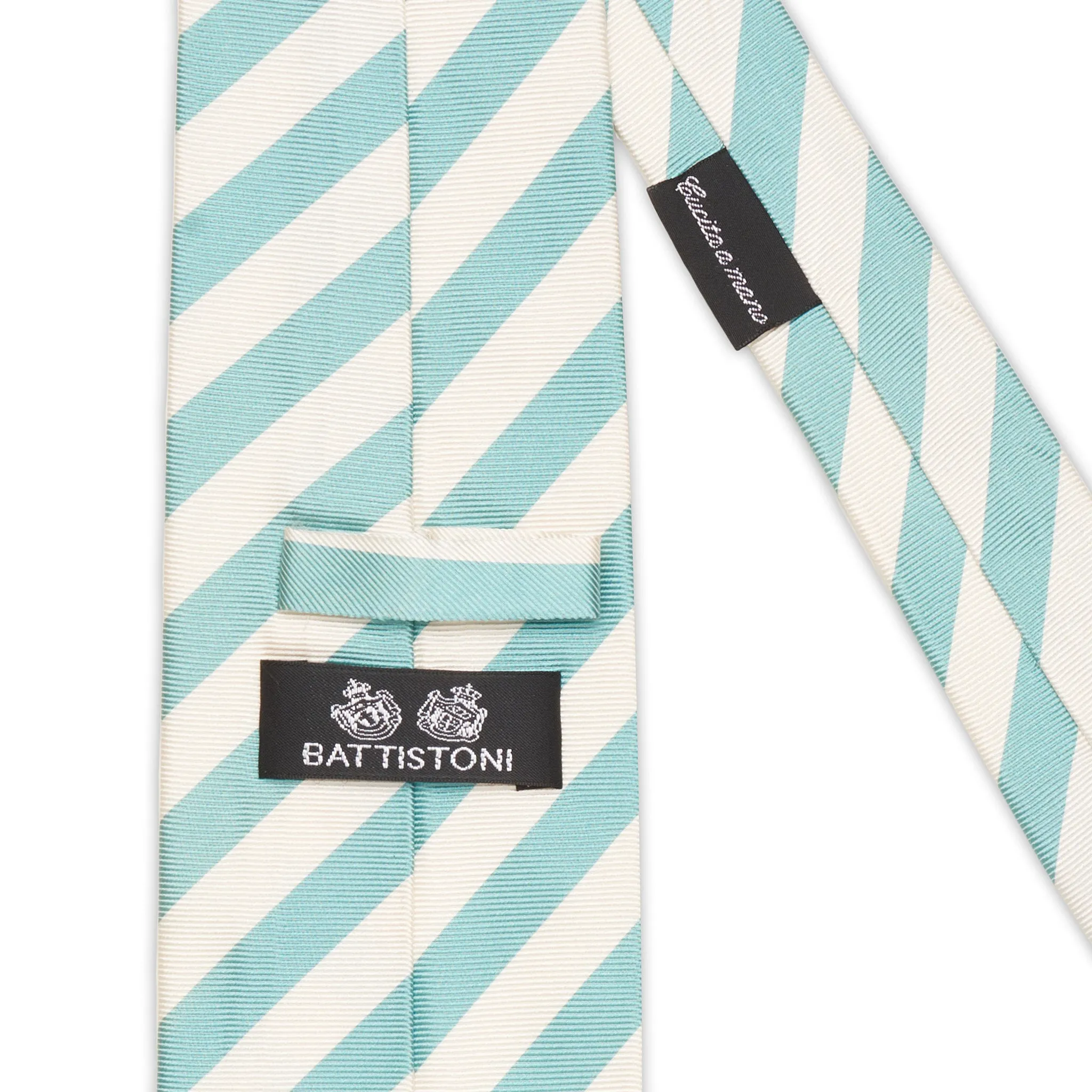 BATTISTONI Handmade Blue-Ivory Striped Design Silk Tie NEW