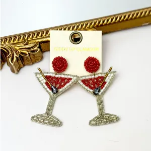 Beaded Martini Earrings in Red