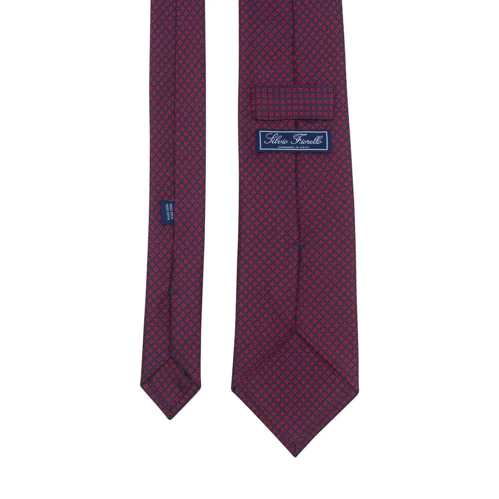 Blue and Red Classic Geometric Motif Woven Silk Tie