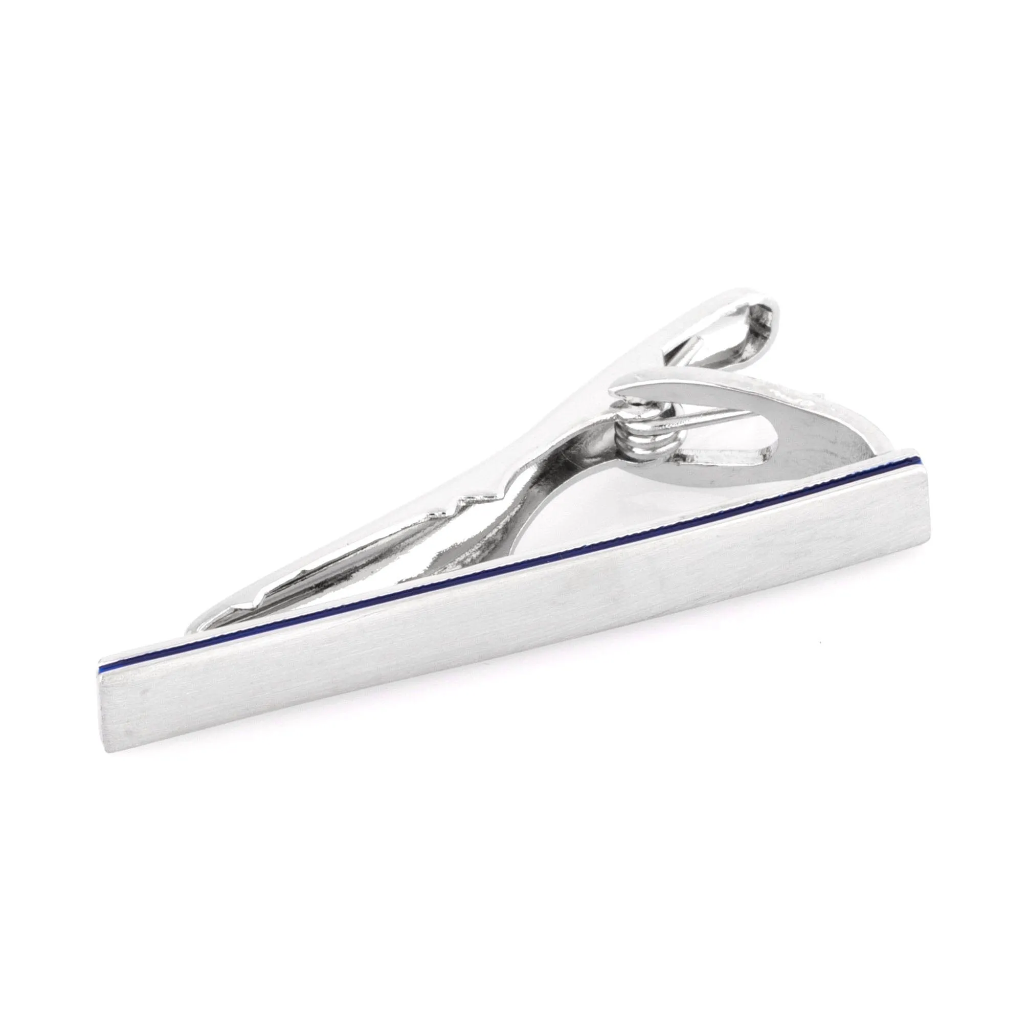 Brushed Silver with Dark Blue Edge Small Tie Clip