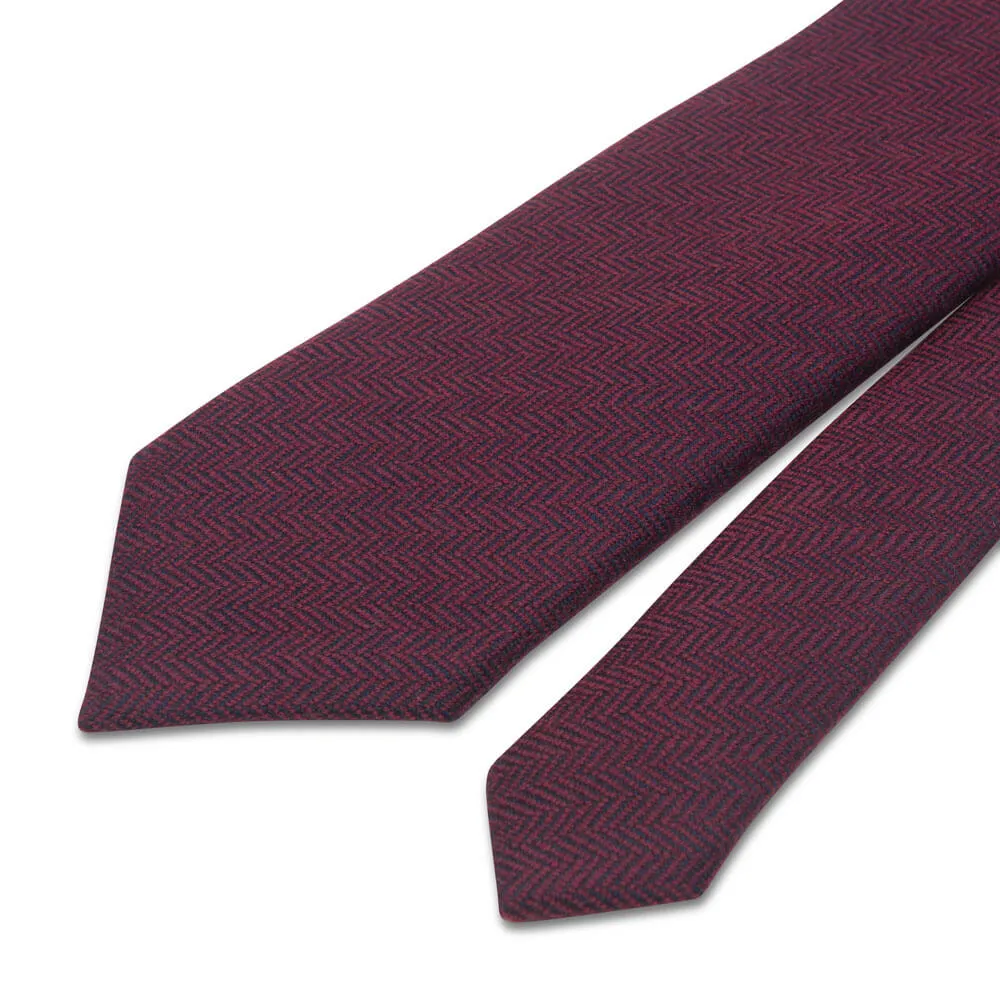 Burgundy Herringbone Virgin Wool Tie