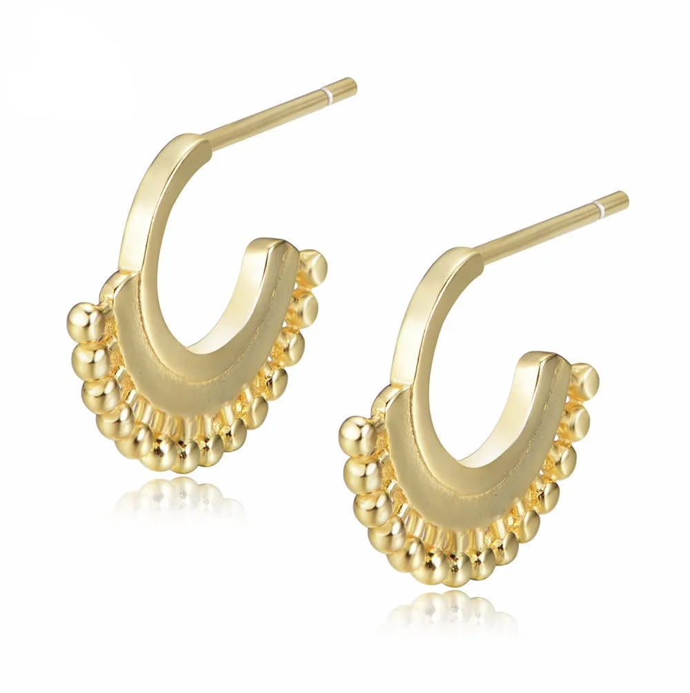 C-shaped Small Round Beads Silver Studs Earrings for Women