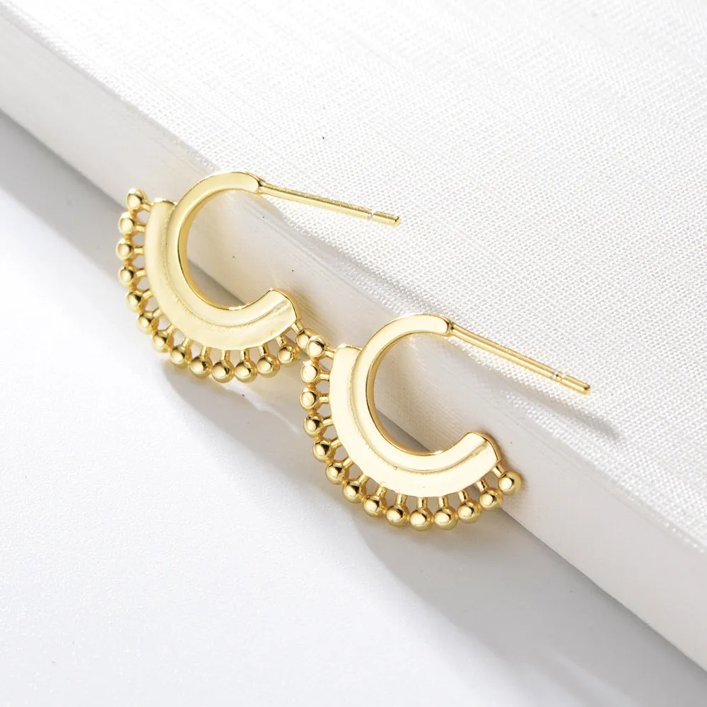 C-shaped Small Round Beads Silver Studs Earrings for Women