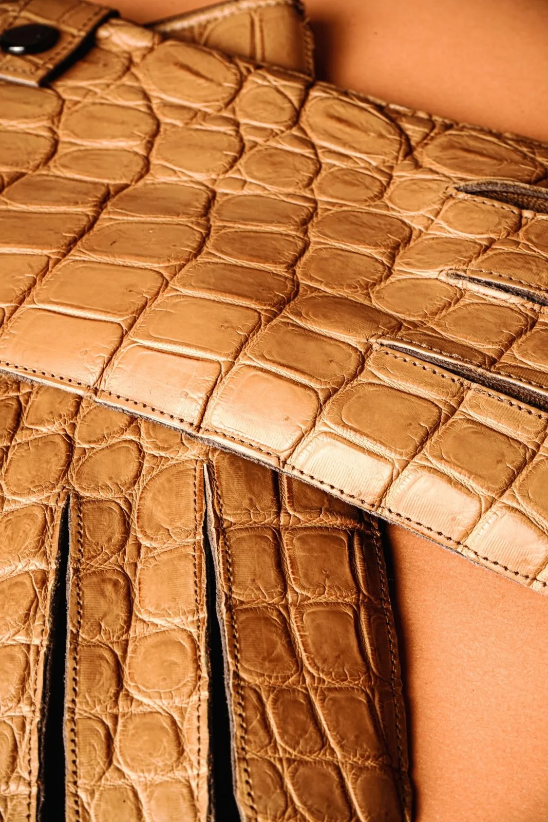 Cognac Crocodile Leather Gloves