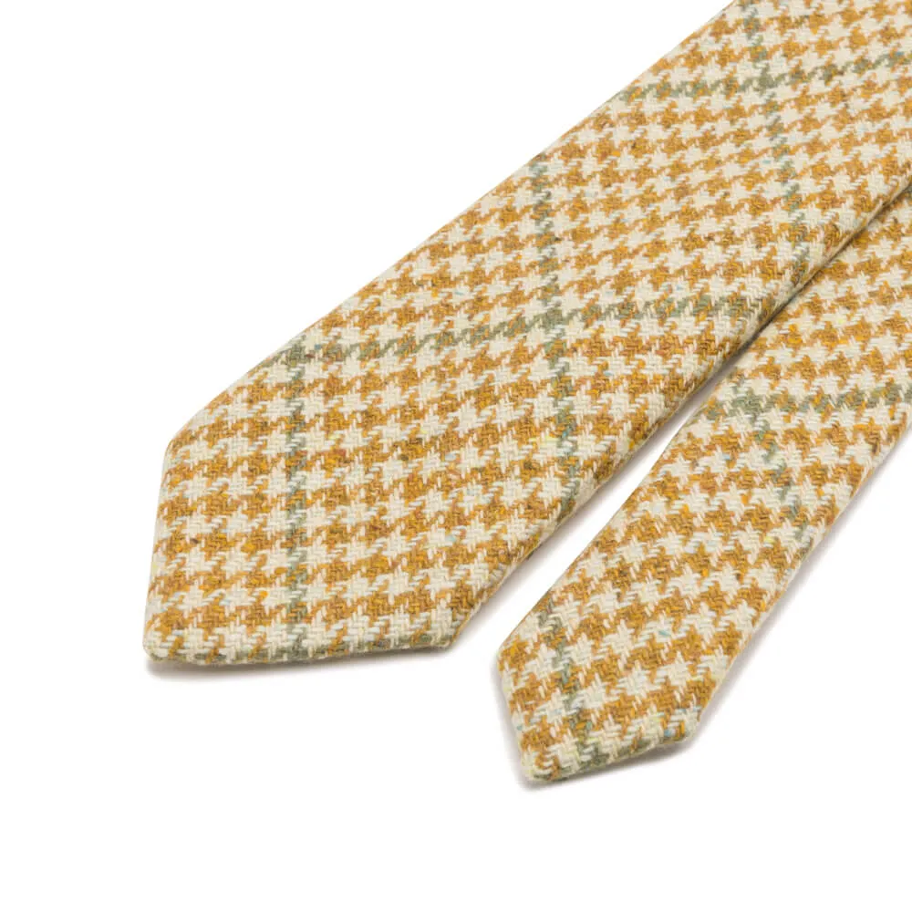 Cream and Brown Houndstooth Cashmere Tie