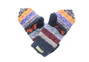 Dark Blue Pure Wool Convertible Mittens