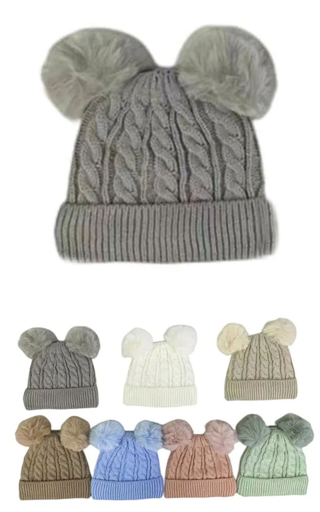 DBHK3926 Kids Winter Knit Double PomPom Hats