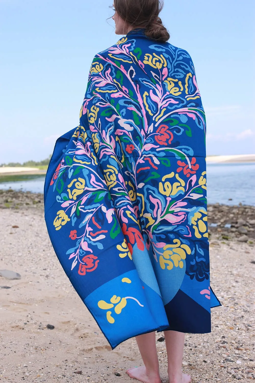 Double Sided Wool Silk Shawl Of Night Flowers