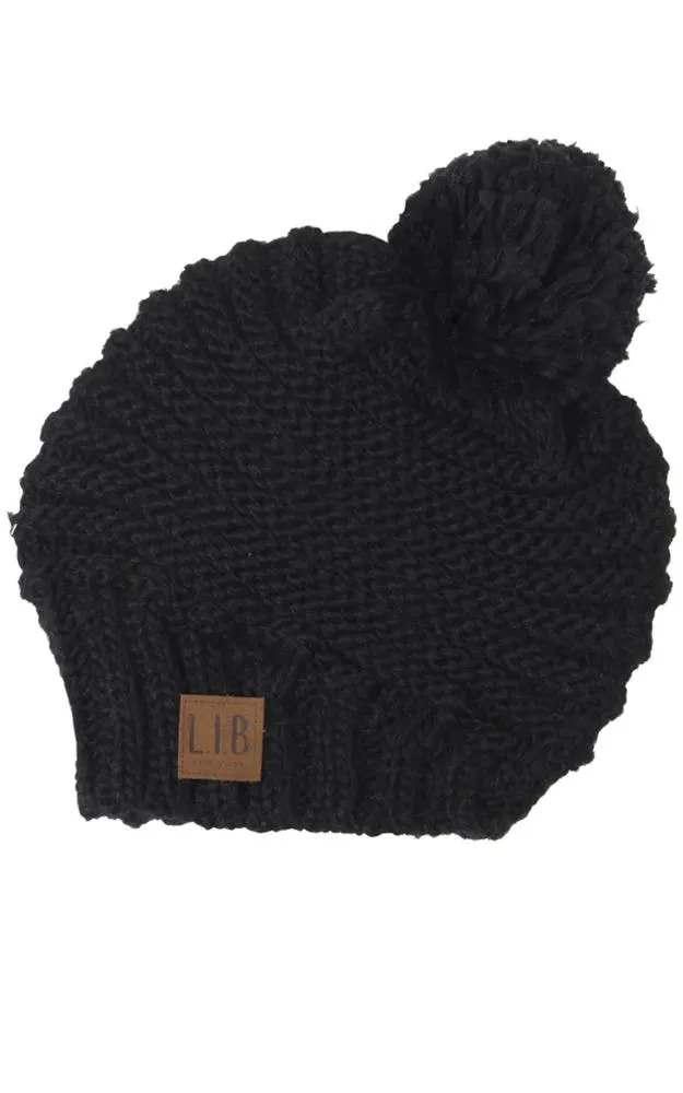 EAH9180 Stripe Knit Pompom Hat