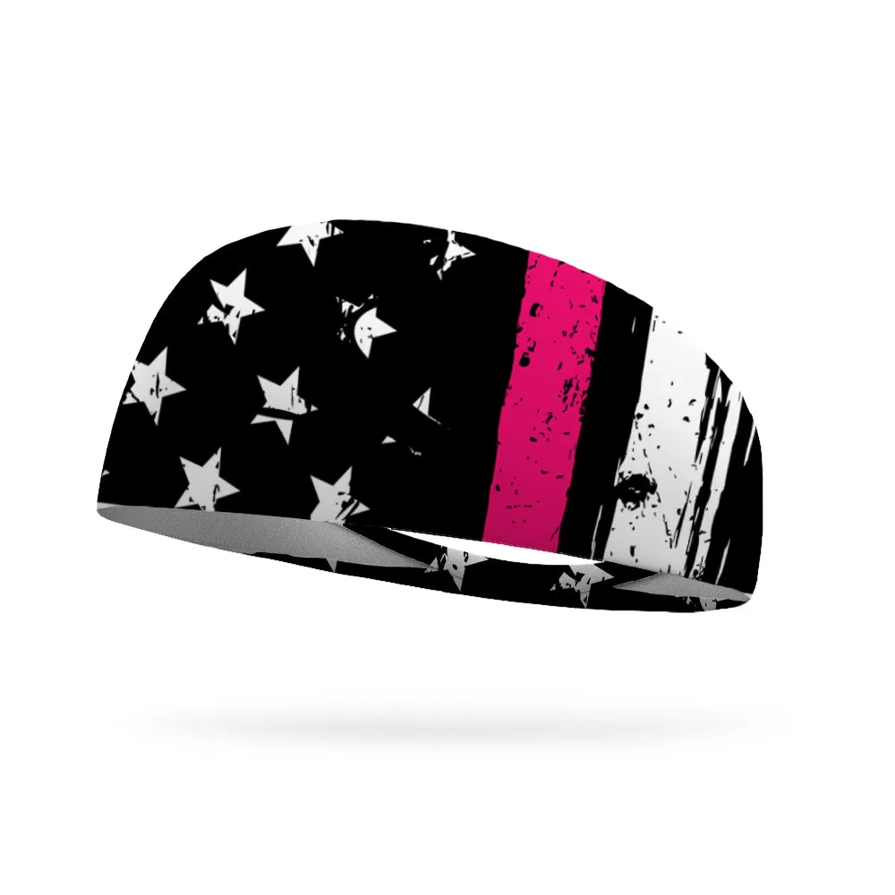 Flag with Breast Cancer Stripe Wicking Performance Headband