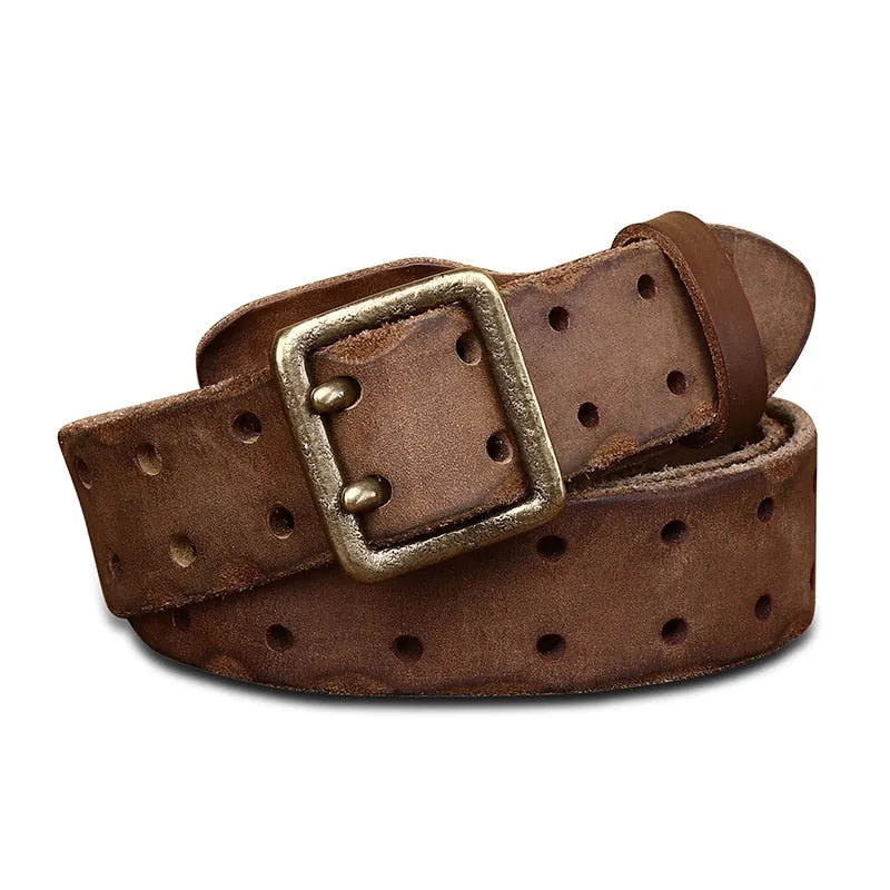 Genuine Leather Double Needle Pin Buckle Belt