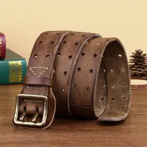 Genuine Leather Double Needle Pin Buckle Belt