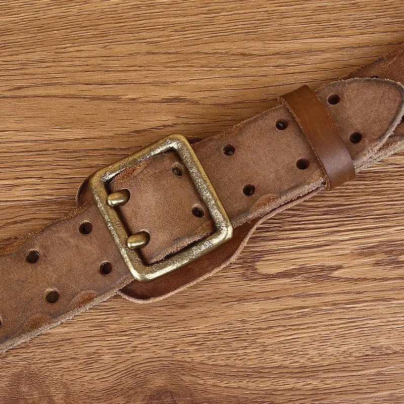 Genuine Leather Double Needle Pin Buckle Belt