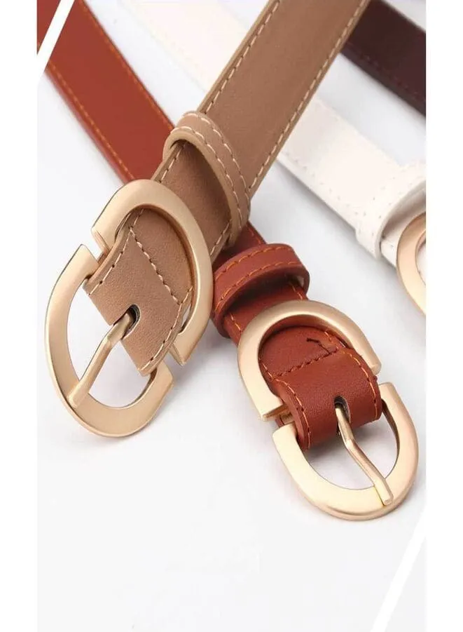 Gold Double Ring Buckle Leather Belt For Ladies, Luxury Design Casual Jeans Thin Waist Seal Leather Belt for Women