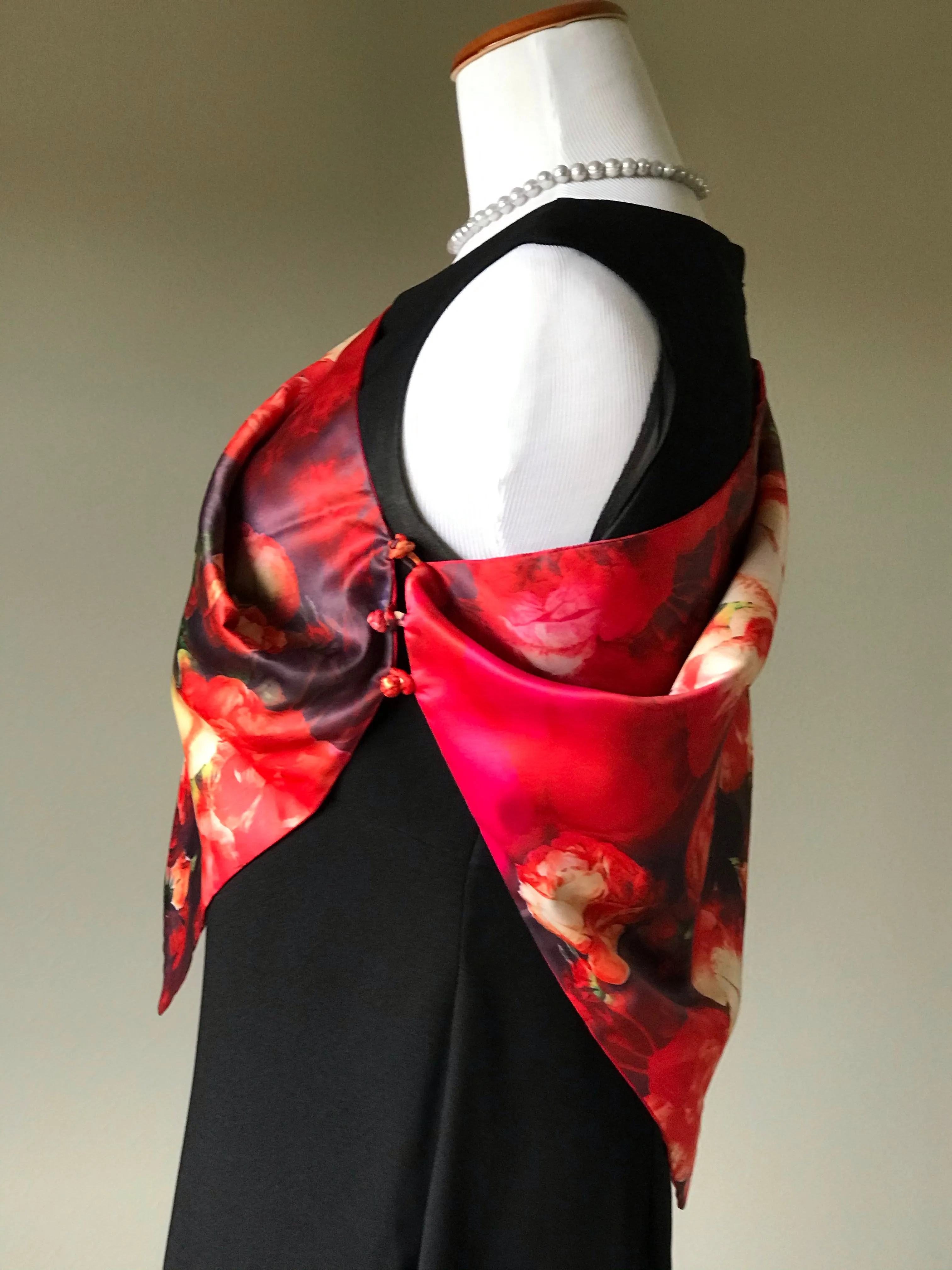 Gold floral 100% Silk Satin smooth soft Long double fabric  Scarf with buttons