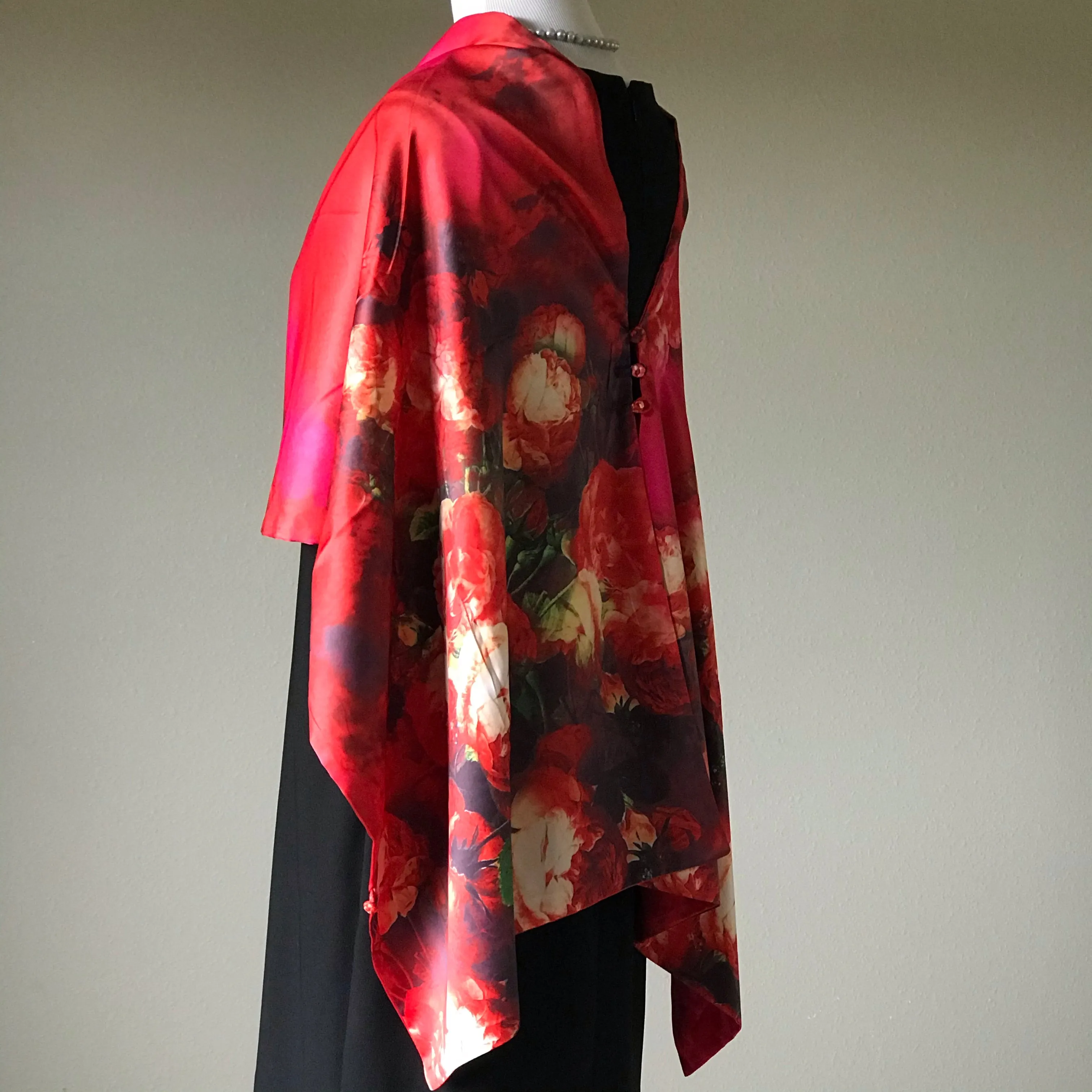 Gold floral 100% Silk Satin smooth soft Long double fabric  Scarf with buttons