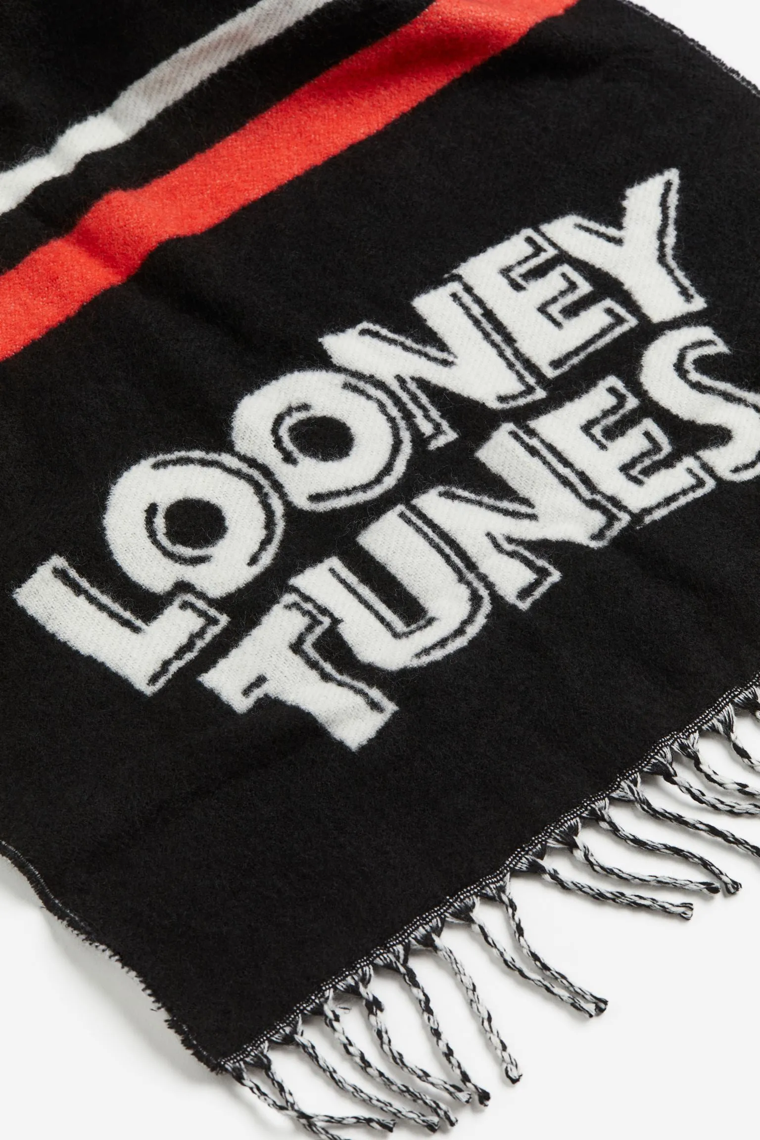 H&M Looney Tunes Jacquard Scarf, Black/White/Red