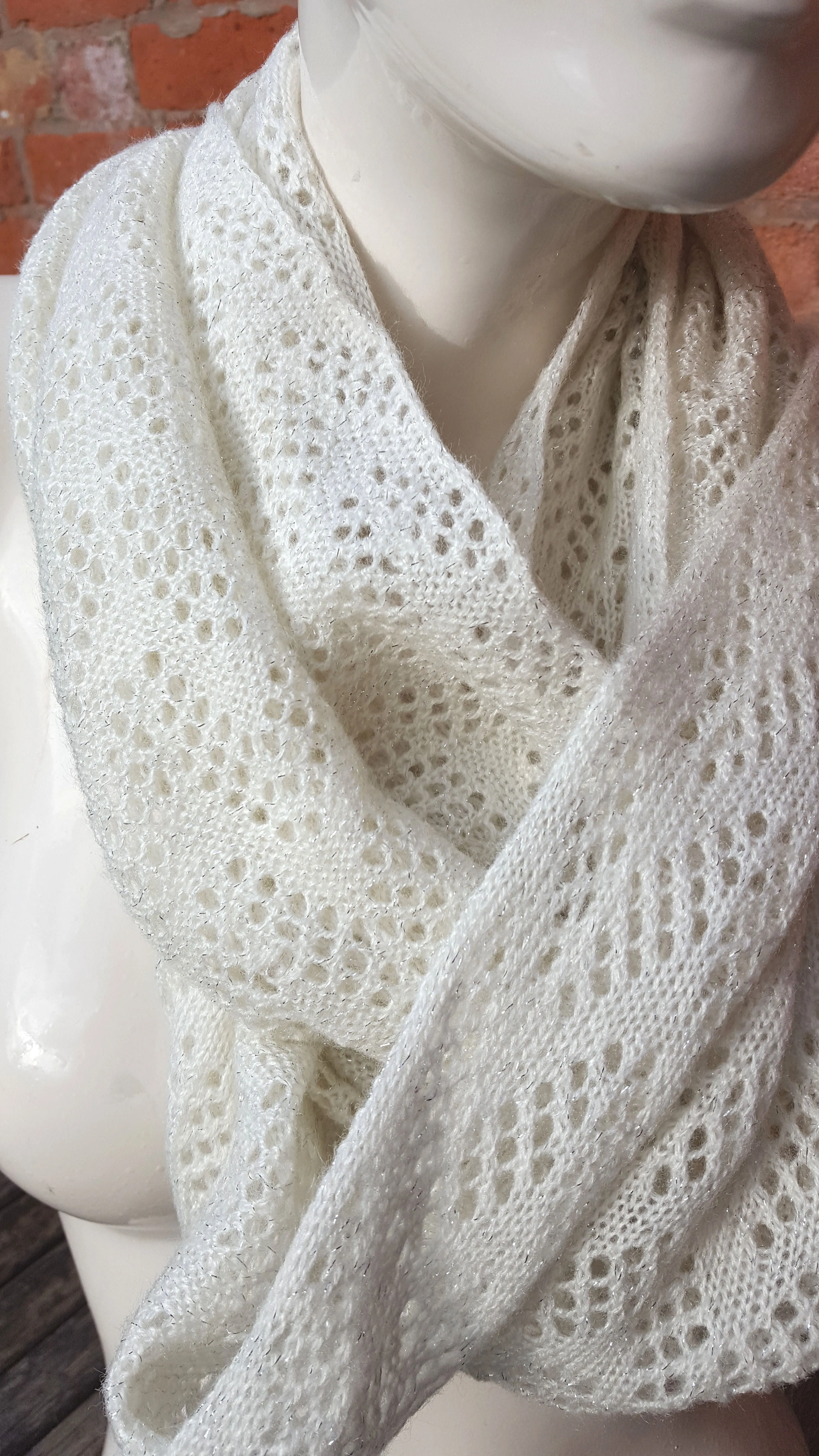 Handmade cowl, infinity scarf, mobius scarf, in off white lambs wool.