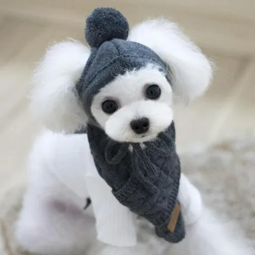 Hat For Dogs Winter Warm Stripes Knitted Hat scarf Collar Puppy