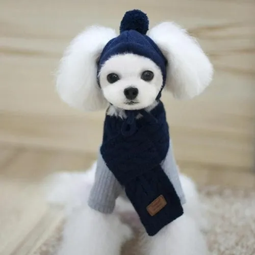 Hat For Dogs Winter Warm Stripes Knitted Hat scarf Collar Puppy