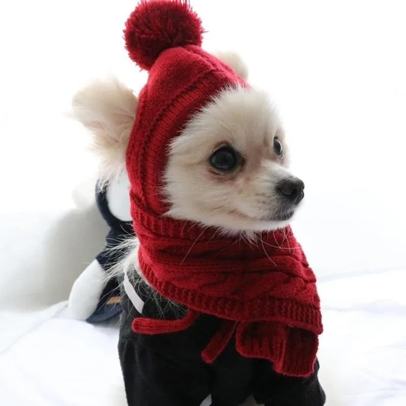 Hat For Dogs Winter Warm Stripes Knitted Hat scarf Collar Puppy