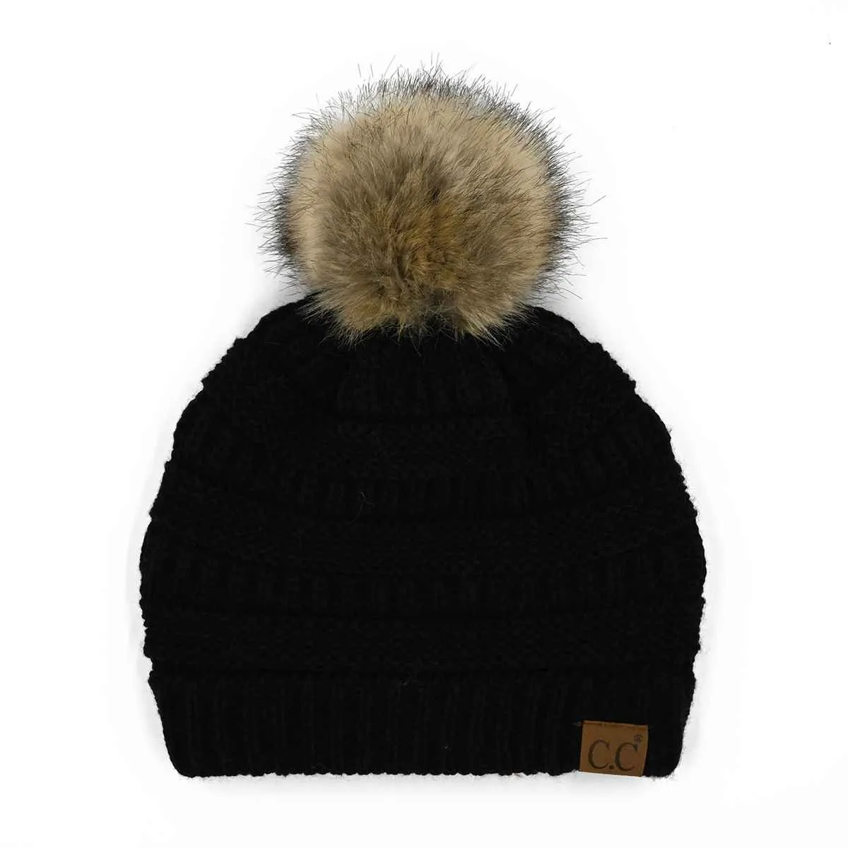 HAT43 Mia Knit Fur Pom Beanie