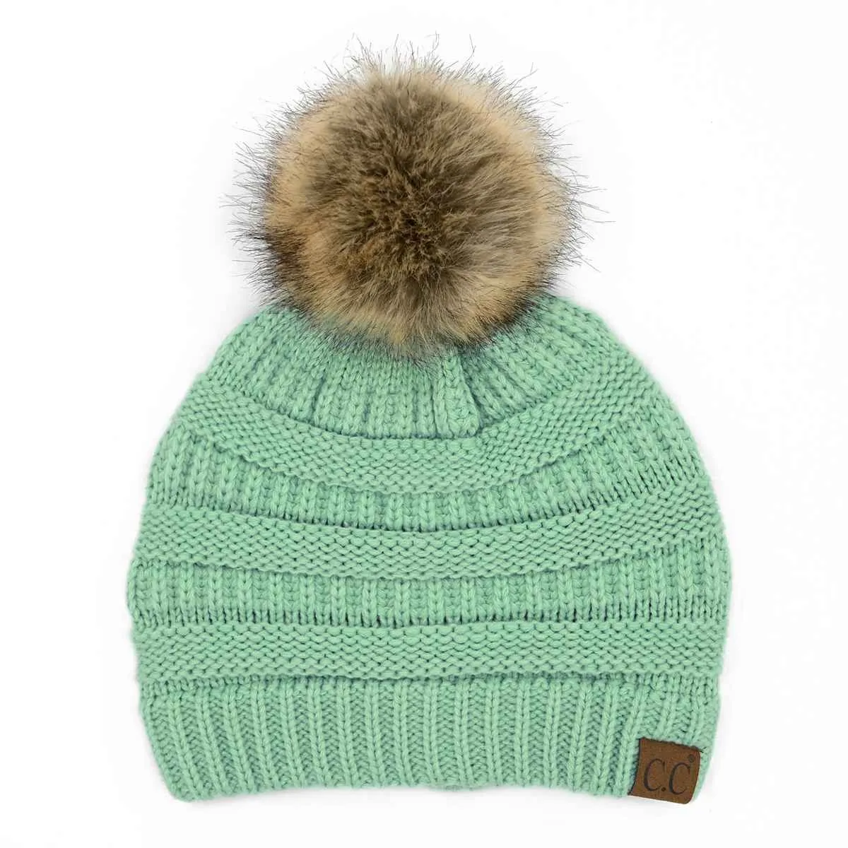 HAT43 Mia Knit Fur Pom Beanie