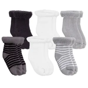 Kushies 6 Pack Terry Newborn Sock Set - Black/White/Grey