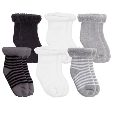 Kushies 6 Pack Terry Newborn Sock Set - Black/White/Grey