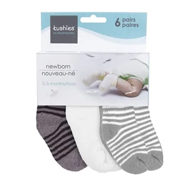 Kushies 6 Pack Terry Newborn Sock Set - Black/White/Grey